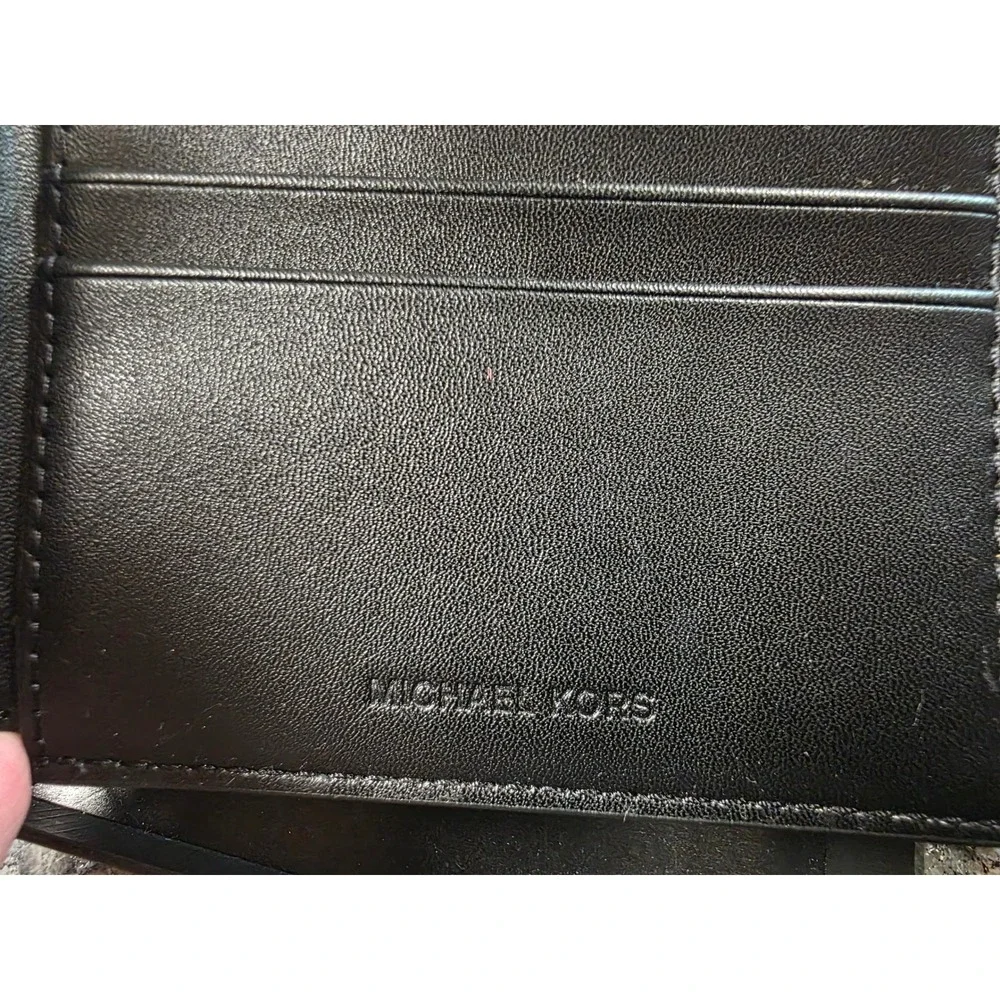 Michael Kors Andy Slim Billfold Wallet Black Leather Embossed Logo 86F5SANF5O